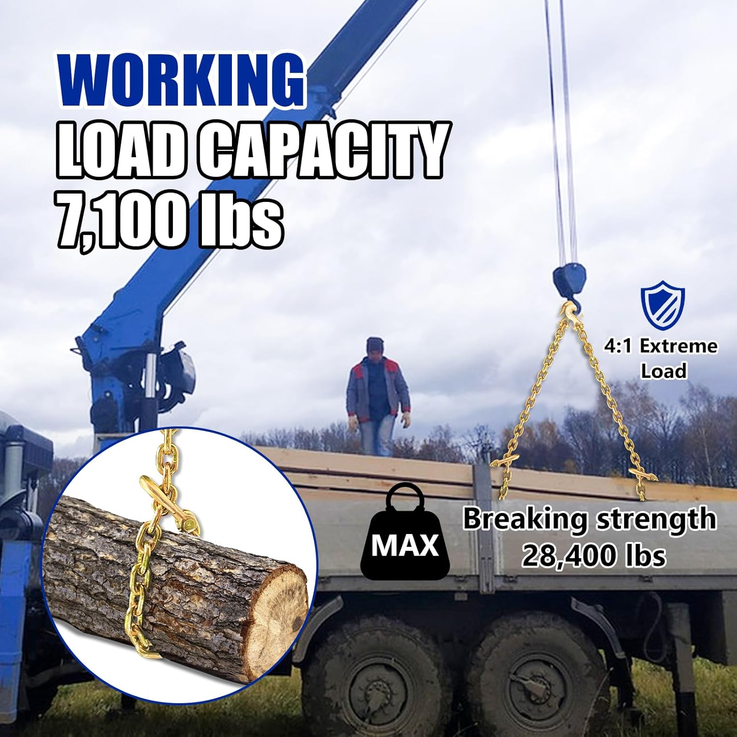 3/8 Chain Trailer Chains with Hooks, Grade 80 Tow Log Chain 7100 lbs Working Load for Truck Farm Construction(3/8 in x 10FT)
